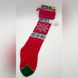 Vintage Joybrite Knit Christmas Stocking Snowflake Red Silver 24" New